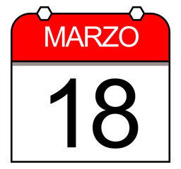 Graphic representation of March 18 in Spanish in a simple style calendar