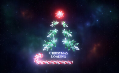 christmas tree with stars. Christmas Loading Minimal Concept - Tree And Candy Canes On Dark Background 