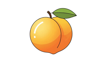 Illustration of a Single Peach with Leaf on White Background