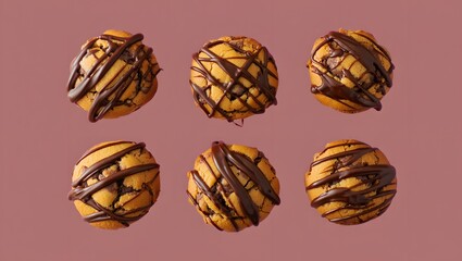 Chocolate Drizzled Cookies on Mauve Background