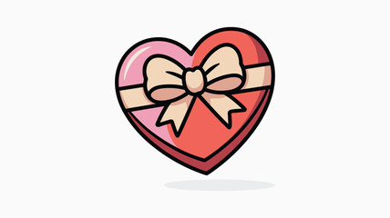 Red and pink heart shaped gift box with bow