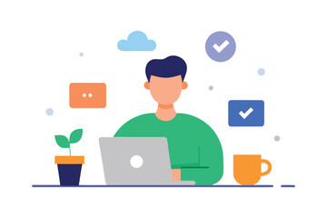 Freelancer Working Remotely on a Project Completion Flat Illustration