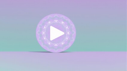 Play button icon on a sphere, abstract 3D render, pastel colors, minimalist design, digital art, modern technology concept.