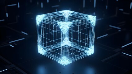 3d cube digital wireframe technology scene