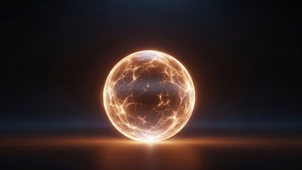 Glowing orange energy sphere, fractal patterns within, against a dark background