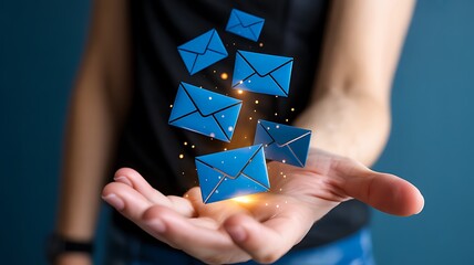 Email communication concept with digital message icons
