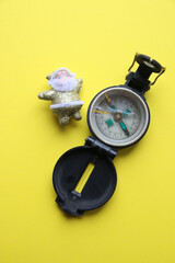 Santa Claus and compass. Christmas card.