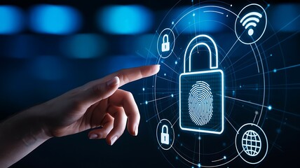 Digital cybersecurity protection concept with virtual lock interface
