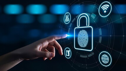 Digital cybersecurity protection concept with virtual lock interface
