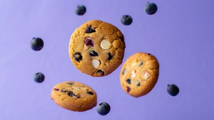 Chocolate Cookies with Berry Accents on Purple Background