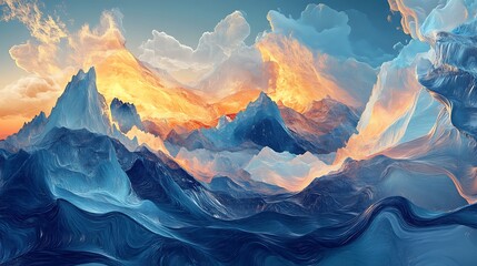 Artistic brushstrokes forming mountain contours with subtle clouds and sky gradients 
