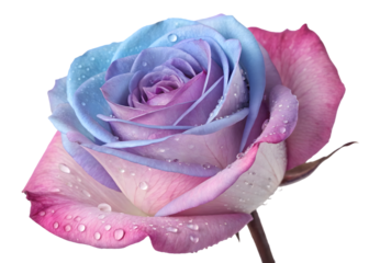 Beautiful pink and blue rose isolated on transparent background