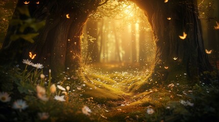 Fototapeta premium Serene woodland scene filled with wildflowers