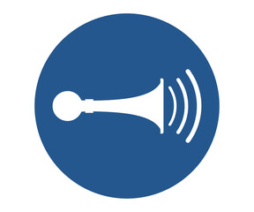 ISO 7010 M029 Sound horn sign. Circular blue mandatory sign with trumpet icon inside vector design and illustration.

