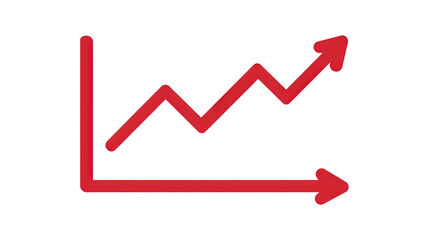 Red business growth chart with upward arrow isolated on transparent background Remove png, Clipping Path, pen tool