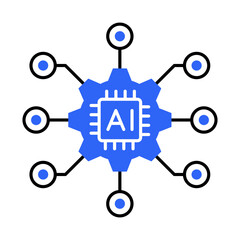 Edge Computing Icon: Vector Line Graphic for Distributed AI and Real-Time Processing Concepts. Edge computing icon, edge AI, decentralized data processing, and smart devices.