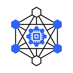 Mesh Network Icon: Vector Line Graphic for Decentralized and Self-Organizing Network Concepts. Mesh network icon, node connectivity, resilient networks, and distributed systems.