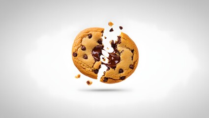 Exploding Chocolate Chip Cookie on White Background