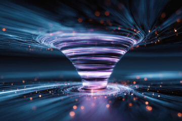 Sales funnel e-commerce with purple neon light streaks visualisation.