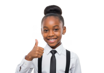 Young girl giving thumbs up isolated on transparent background
