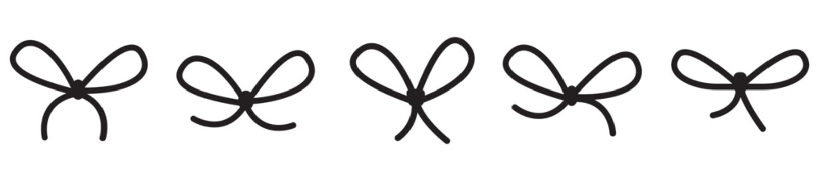 Hand drawn butterfly knot collection. Elegant decorative line elements perfect for greeting cards, festive packages and vintage designs. Vector illustration isolated on white.