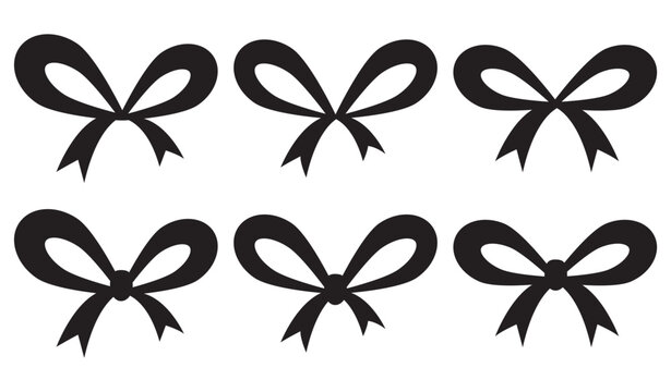 Elegant gift bow set with decorative ribbon loops, perfect for festive cards, present packaging designs and celebration graphics with minimalist charm. Vector illustration isolated on white.