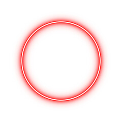 Red glowing circle ring. Neon light round outline frame