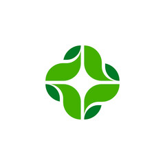 Abstract Green Leaves Cross Star Nature Logo Design