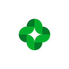 Green Abstract Cross Logo with Leaf Elements