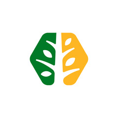 Green Abstract Hexagon Tree Leaf Nature Logo Design