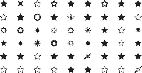 Comprehensive Array of Black Star Icons and Geometric Symbols in Various Styles shape