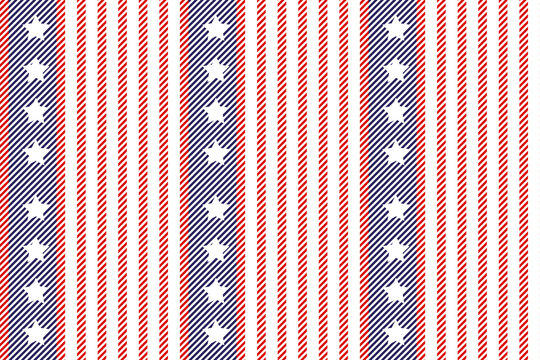 Seamless pattern in the style of the American flag with diagonal stripes and stars. Vector. Abstract patriotic design.