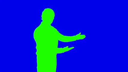Green Silhouette Man Gesturing Against Blue.