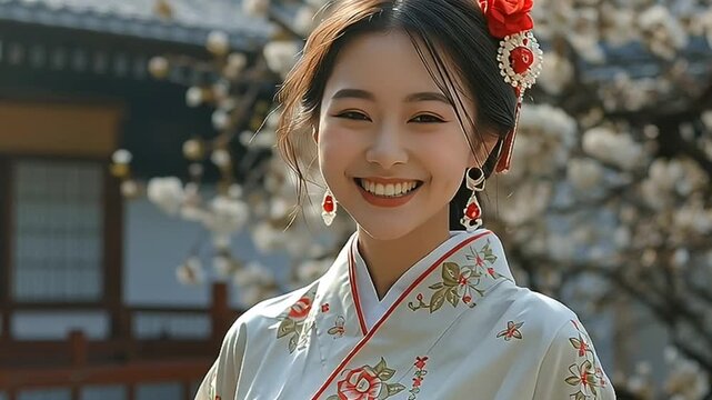 Japanese girl in kimono traditional dress 