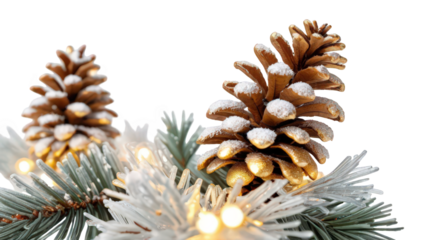 Christmas border of snow-covered pine greenery and classic string lights. png
