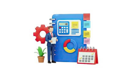 Businessman Analyzing Financial Data with Calendar and Planner