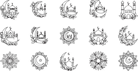 Ramadan and Eid Mubarak Mosque Crescent Moon Star