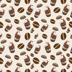 coffee cup and bean pattern for background, greeting card, packaging, texture, fabric pattern, wallpaper, wall decoration