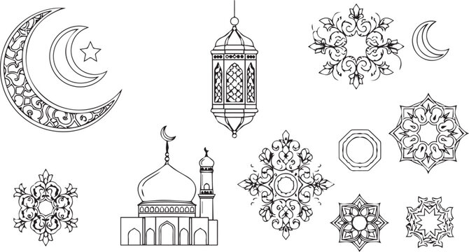 Ornate Islamic Decoration Elements Set