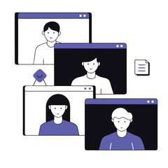  Online Team Video Meeting Illustration for Remote Work Collaboration