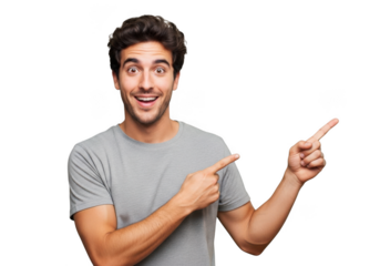 Man pointing excitedly isolated on transparent background