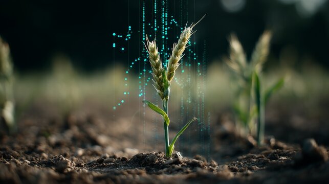 Digital Overlay of Nutrient Levels on Wheat Plant in Agricultural Field