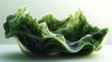 Smooth flowing shapes with hints of forest elements like moss, bark, and soft mist 