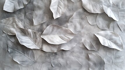 Soft grey canvas with cloudy textures and natural vein patterns resembling leaves 