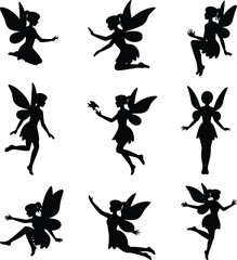 Obraz premium Silhouette of a Fairy Character in Various Poses black