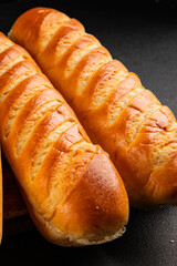 Fresh bun for hot dog natural baked goods soft ingredient appetizer fresh tasty table setting gourmet food background on the table rustic food top view copy space