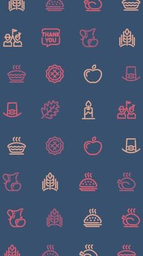 Animated thanksgiving icons repeat on a dark blue background