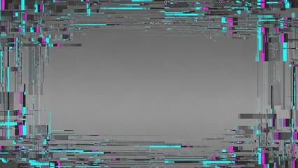 Glitchy digital distortion effect with colorful pixelated border