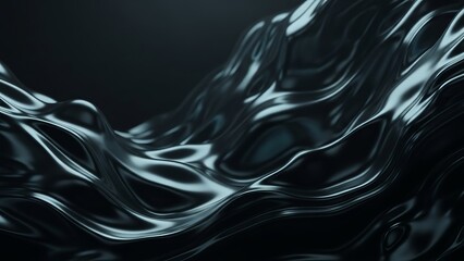 Abstract digital art with shimmering turquoise waves on dark background