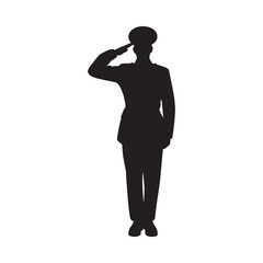 Silhouette of a military figure giving a formal salute in profile